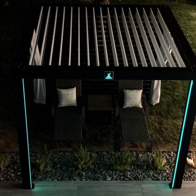 Black Cabana X with LED strip lighting at night