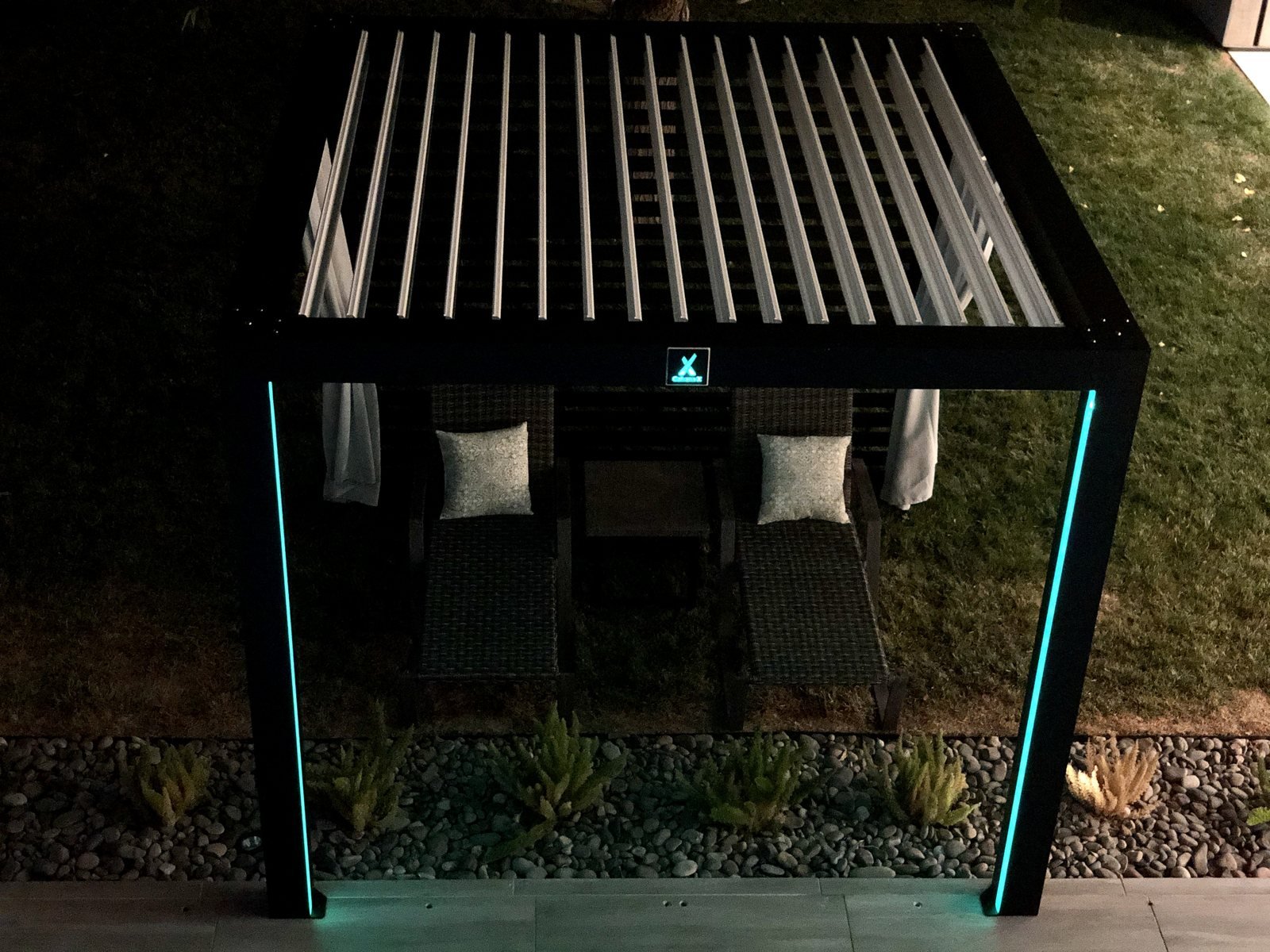 Black Cabana X with LED strip lighting at night