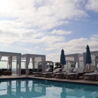 Cabana X cabanas around a rooftop pool